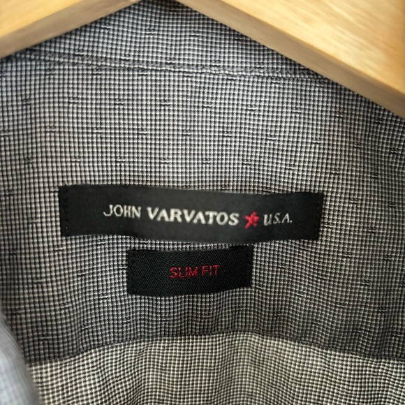 John Varvatos USA Gray Geometric Slim Fit Button Up Dress Shirt Mens 16.5-32/33 - Picture 4 of 6